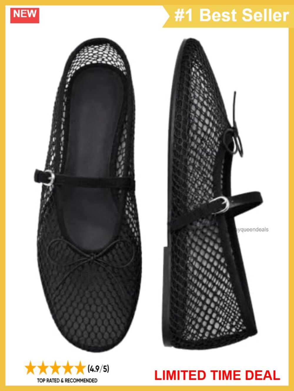 Mesh Ballet Flats Mary Jane Bow Adjustable Strap Breathable Women's Shoes